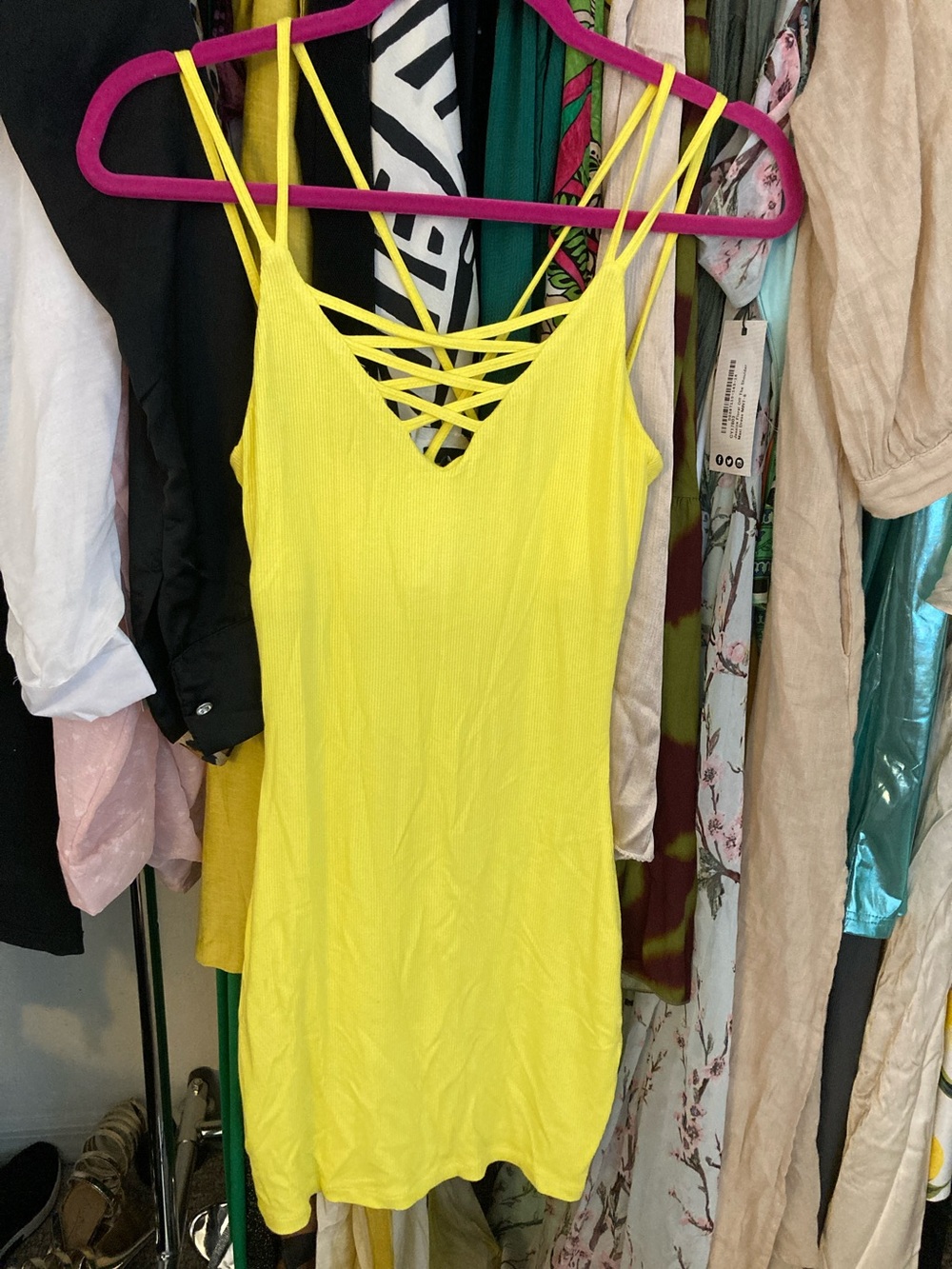 bebe Neon Yellow Strappy Mini Dress